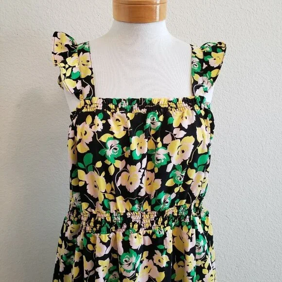 NWT Who What Wear Electric Floral Smocked Waist Square Neckline Dress Pocket XXL - Picture 3 of 8